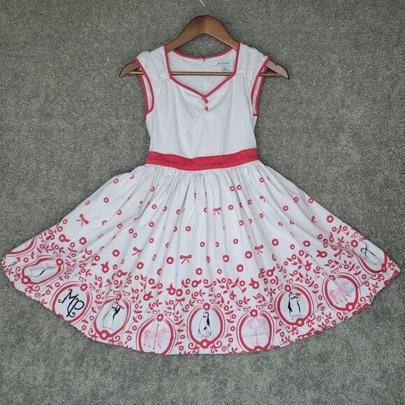 Disney Parks Authentic Red White Mary Poppins Designer Dress EUC Youth XL - Picture 1 of 10